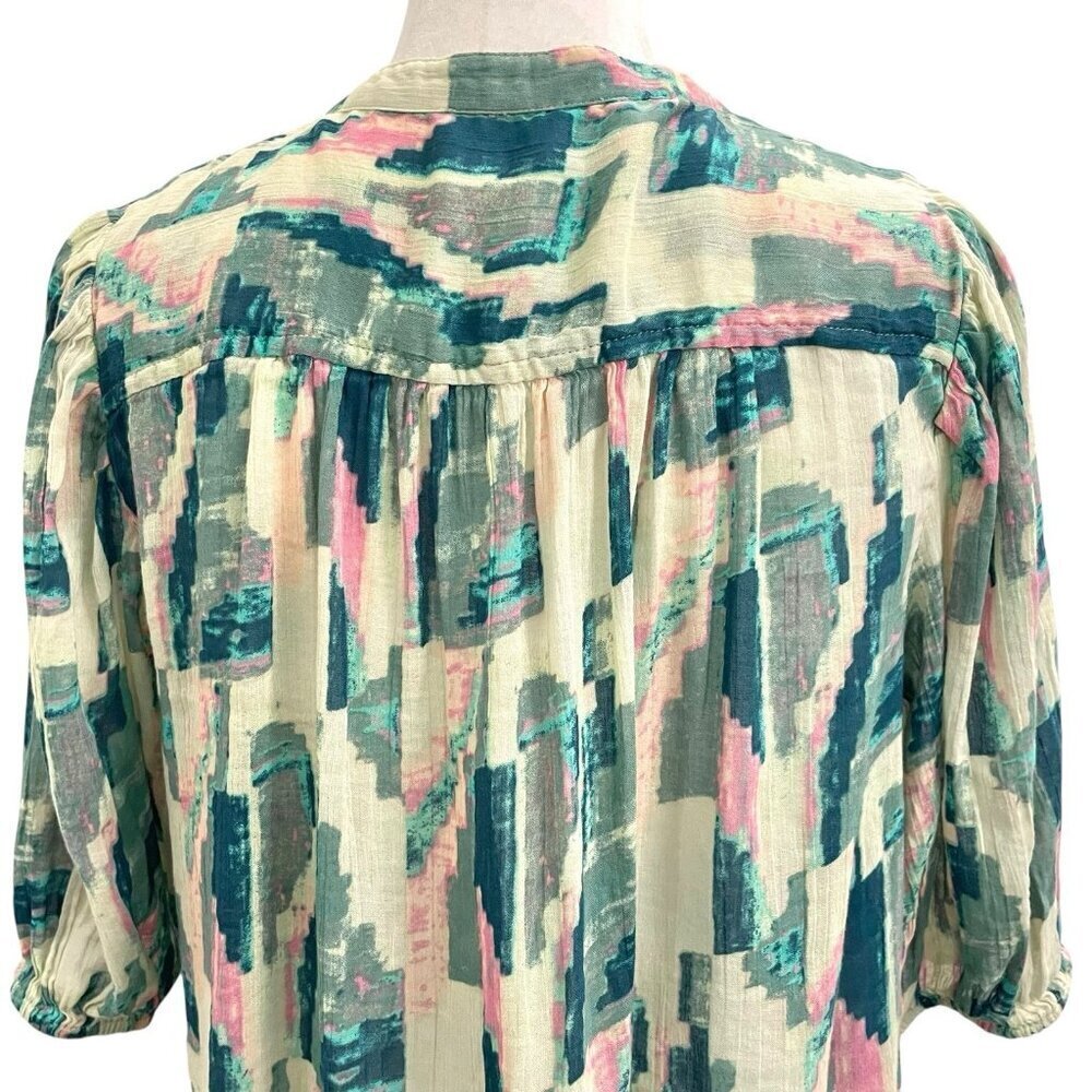 ba&sh Colorful Batik Retro Puff Sleeve V-Neck Blouse Top Feminine size Medium - Picture 9 of 13